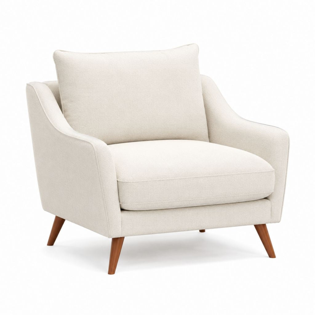 Poltrona da soggiorno beige in poliestere con gambe in legno massello 82 x 78 x 88 cm
