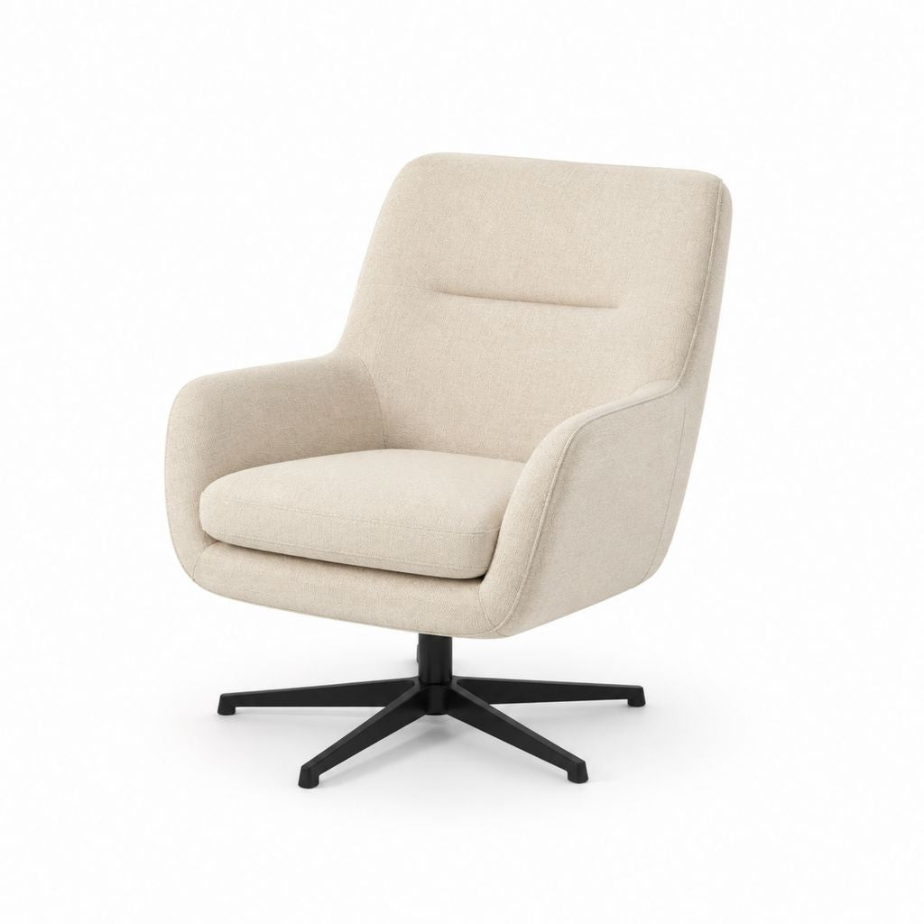 Poltrona girevole da soggiorno beige in poliestere con base a stella in acciaio 75 x 83 x 98 cm