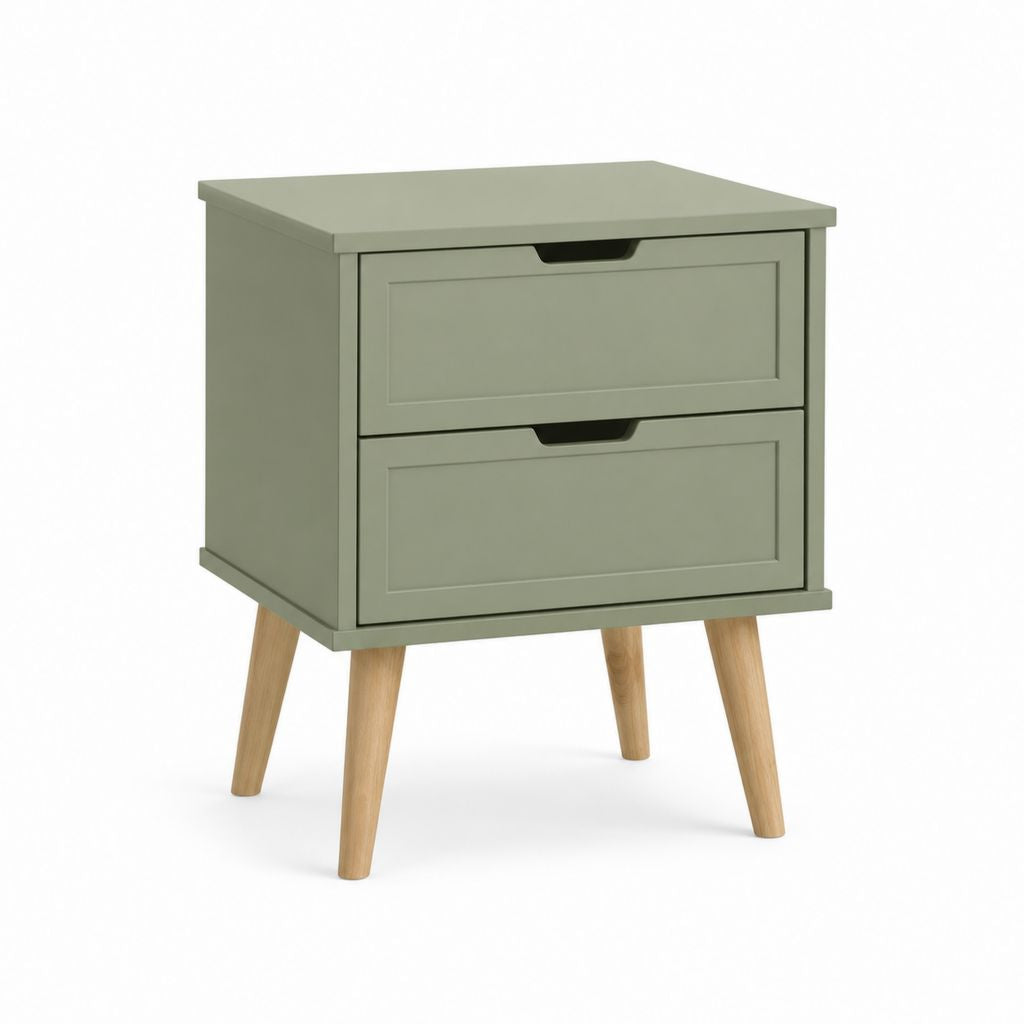 Comodino a 2 cassetti verde salvia in MDF e legno massello 50 x 40 x 60 cm