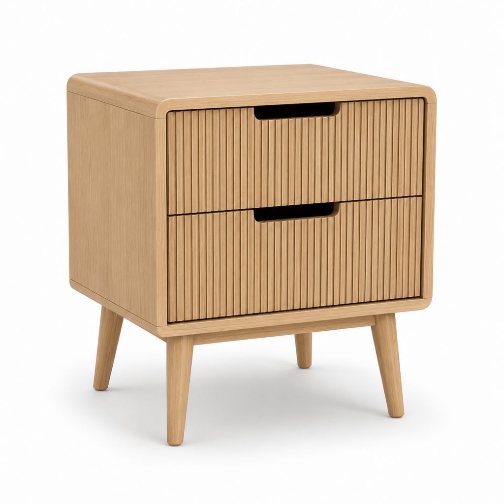 Comodino 2 cassetti rettangolare rovere chiaro in MDF impiallacciato 45 x 35 x 60 cm