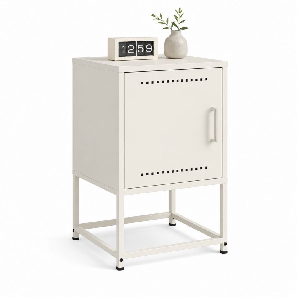 Comodino in acciaio verniciato bianco rettangolare con anta 40 x 35 x 60 cm