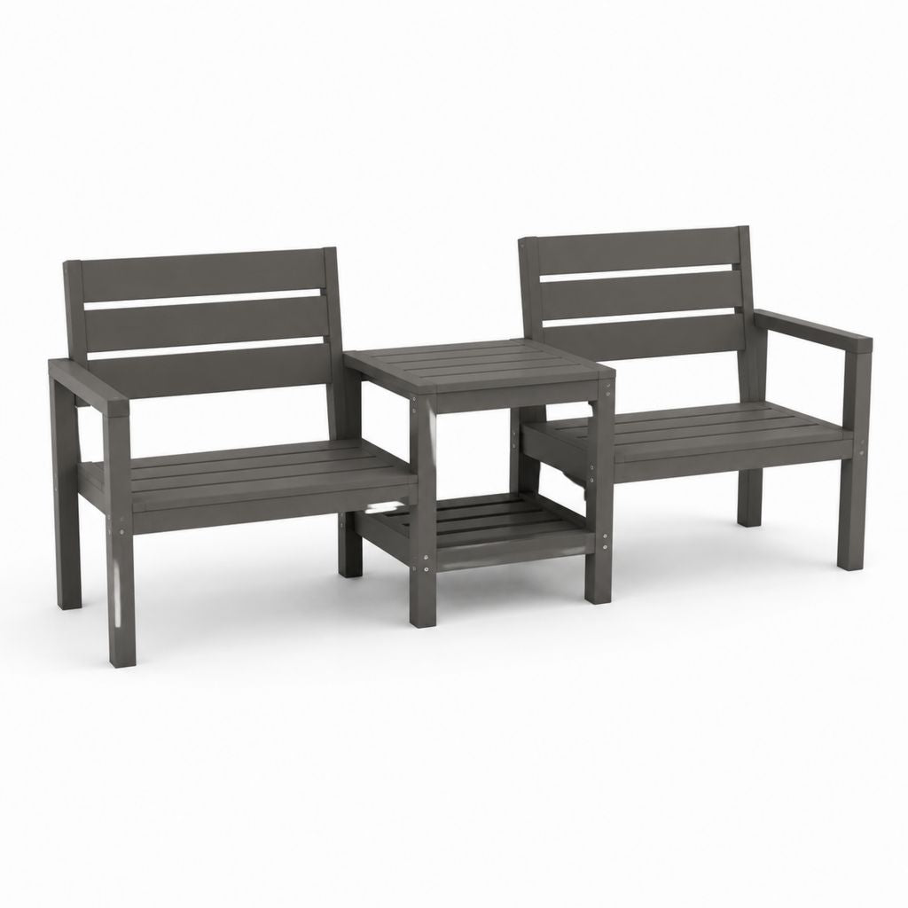 Set da giardino 2 poltrone con tavolino grigio scuro in legno massello di pino 60 x 65 x 82 cm