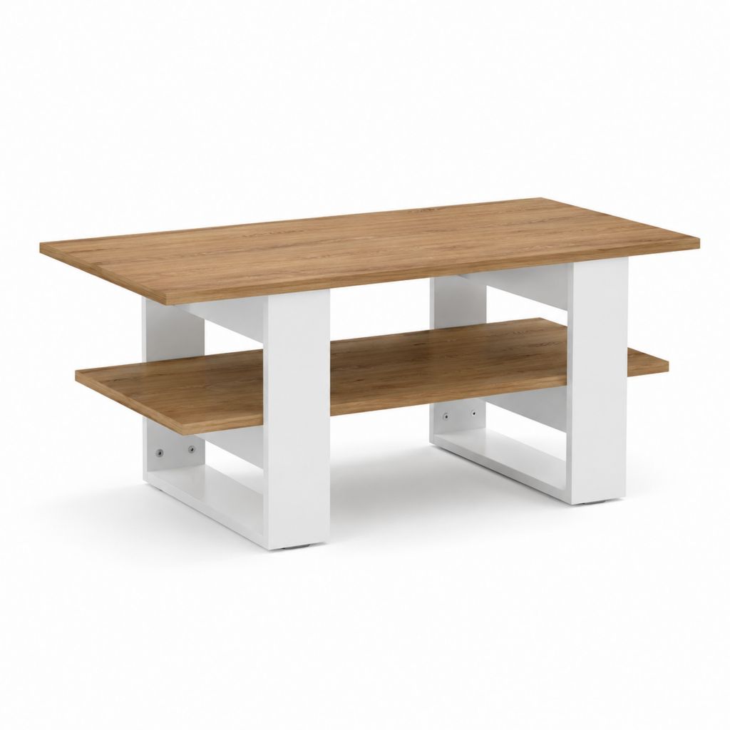 Tavolino da caffè rettangolare bianco e rovere in pannello truciolare 100 x 60 x 45 cm