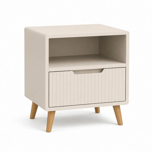 Comodino con cassetto e vano aperto beige in MDF laccato 45 x 40 x 60 cm