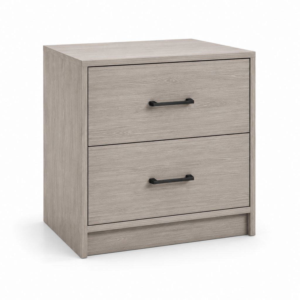 Comodino 2 cassetti grigio rovere in truciolare nobilitato rettangolare 60 x 40 x 65 cm