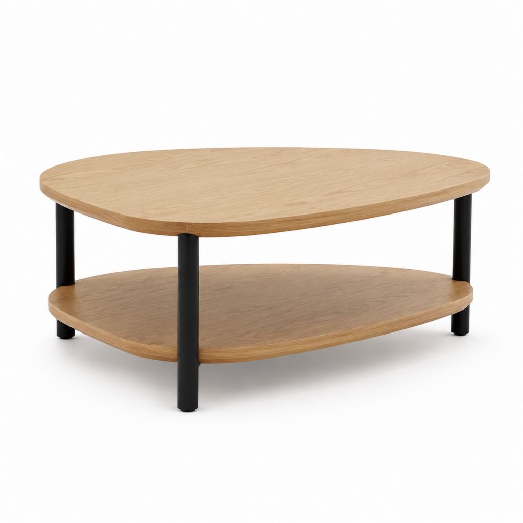 Tavolino da caffè ovale con ripiano rovere naturale e acciaio nero 100 x 60 x 45 cm