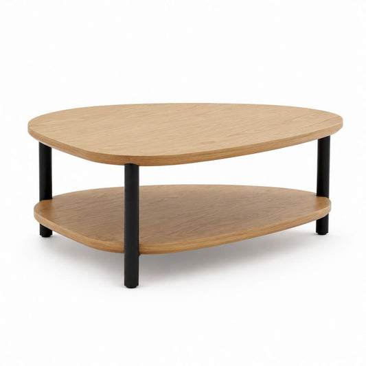 Tavolino da caffè ovale con ripiano rovere naturale e acciaio nero 100 x 60 x 45 cm