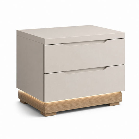 Comodino con 2 cassetti beige in MDF laccato e impiallacciatura rovere 50 x 40 x 50 cm