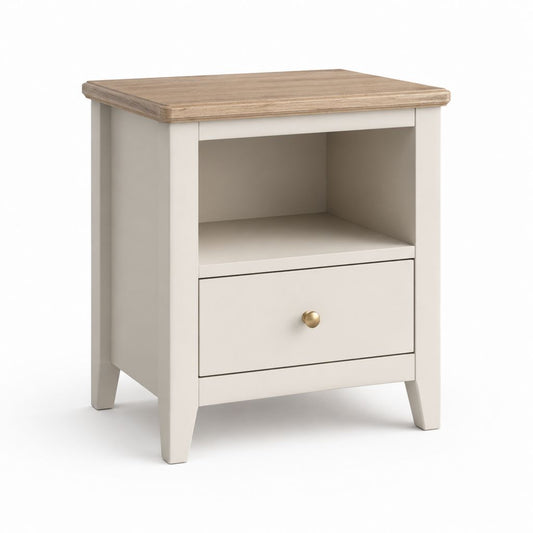 Comodino con cassetto e vano a giorno bianco e rovere in MDF 45 x 35 x 60 cm