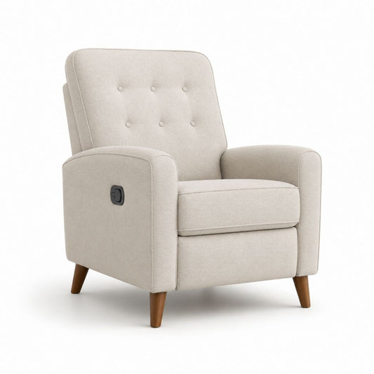 Poltrona reclinabile manuale beige in poliestere con schienale capitonné 78 x 90 x 102 cm