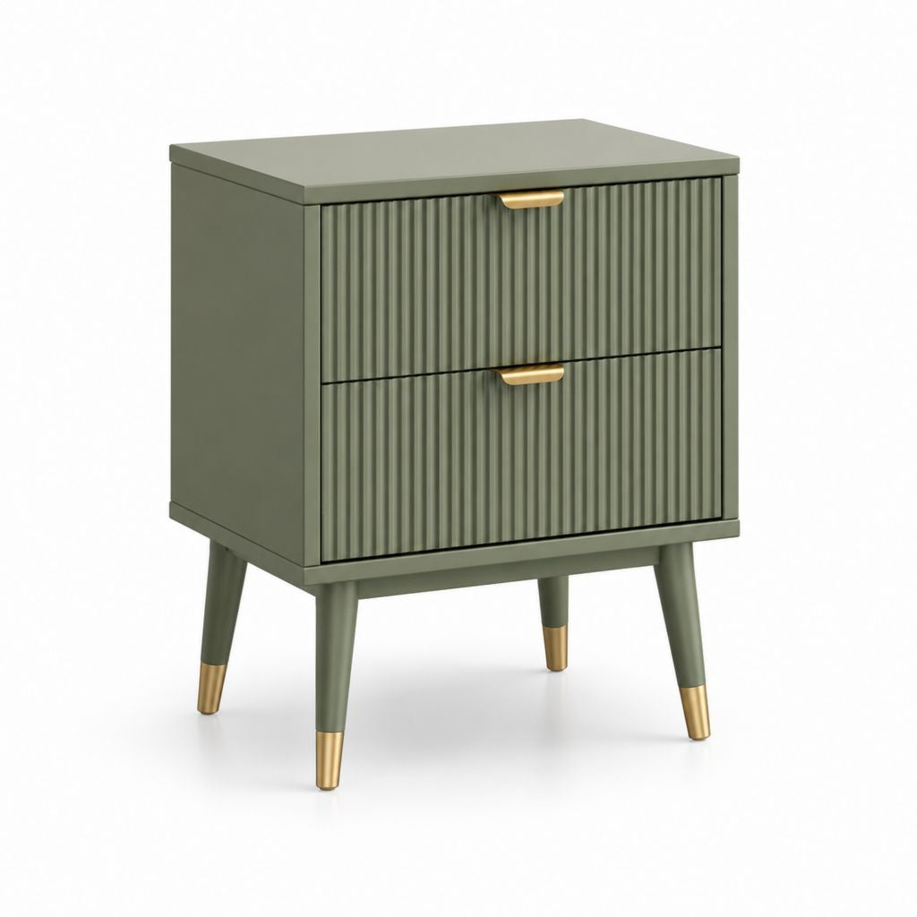 Comodino 2 cassetti verde oliva in MDF rettangolare 50 x 40 x 60 cm