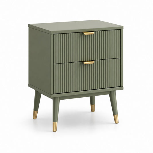 Comodino 2 cassetti verde oliva in MDF rettangolare 50 x 40 x 60 cm