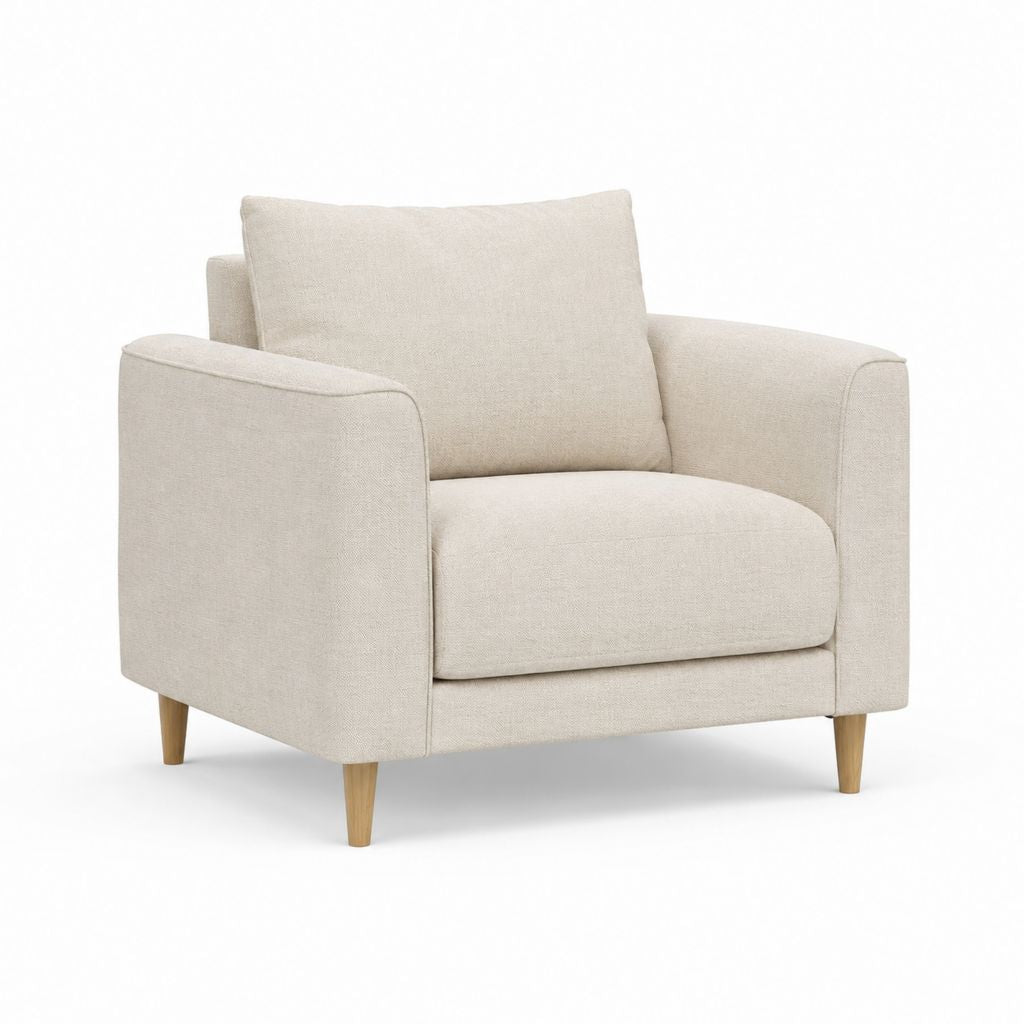 Poltrona da soggiorno beige in poliestere con gambe in legno massello 80 x 82 x 84 cm