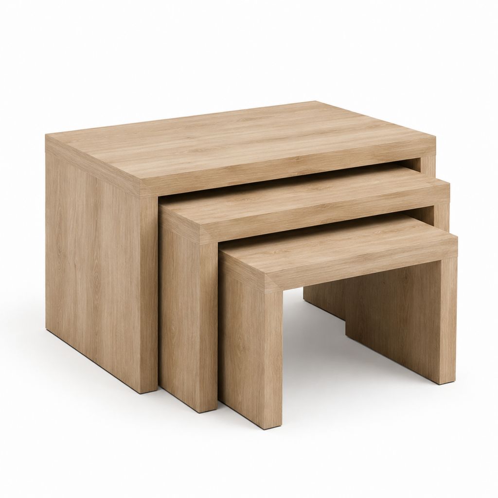 Set 3 tavolini da caffè a incastro rovere chiaro in truciolare rettangolari 80 x 50 x 45 cm
