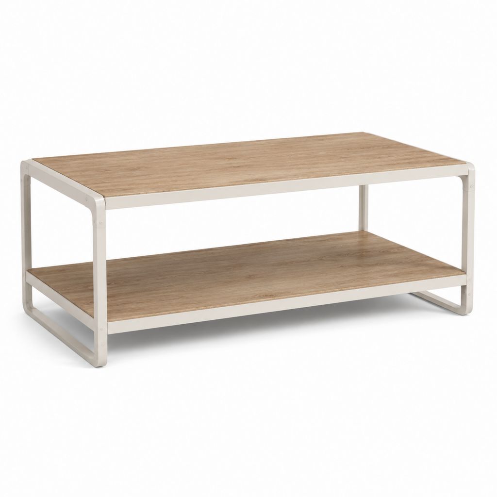 Tavolino da caffè rettangolare rovere chiaro e beige in acciaio e MDF 100 x 50 x 45 cm