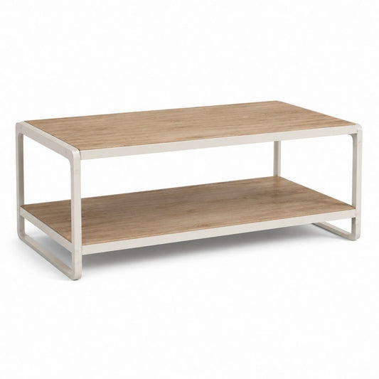 Tavolino da caffè rettangolare rovere chiaro e beige in acciaio e MDF 100 x 50 x 45 cm