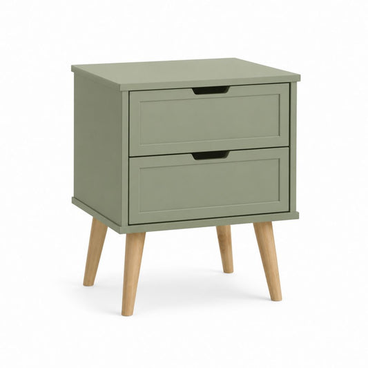 Comodino a 2 cassetti verde salvia in MDF e legno massello 50 x 40 x 60 cm