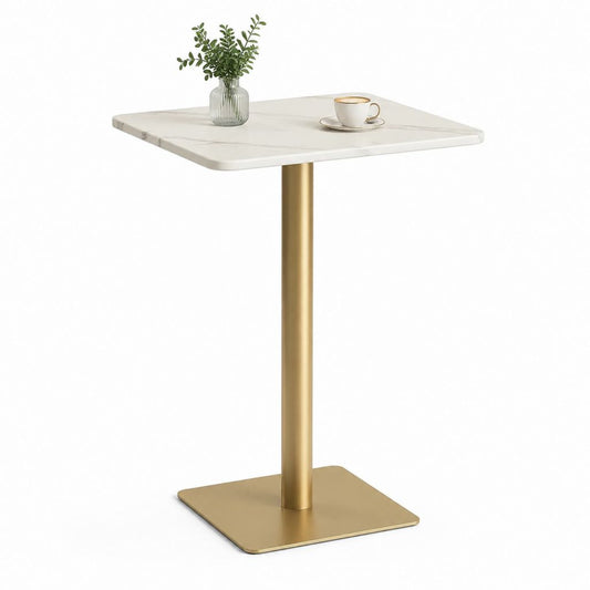 Tavolo da bar quadrato bianco e oro in pietra sinterizzata e acciaio 70 x 70 x 105 cm
