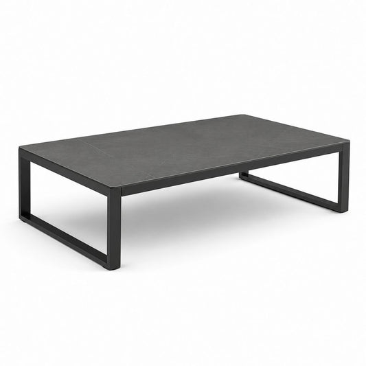 Tavolino da caffè rettangolare nero in vetroceramica e acciaio 120 x 60 x 35 cm