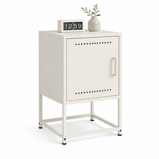Comodino in acciaio verniciato bianco rettangolare con anta 40 x 35 x 60 cm